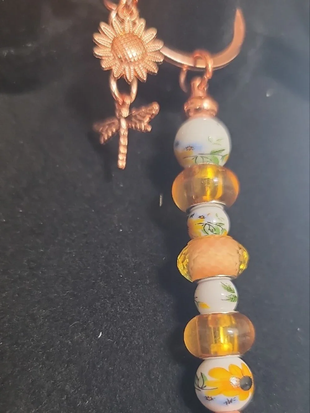 Sunflower Charm Beaded Keychain
